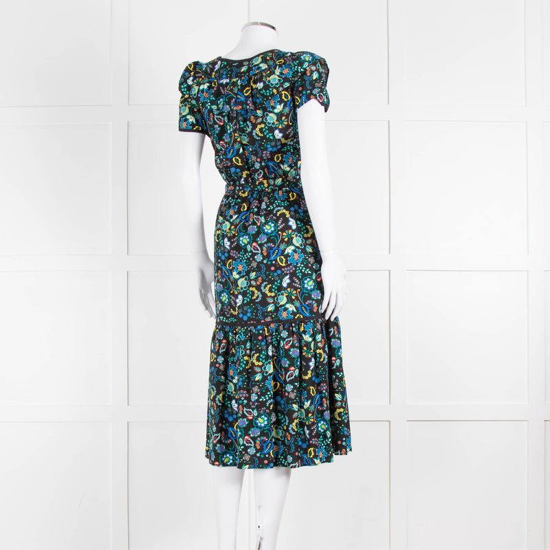 Cefinn Black Multi Colour Floral Cotton Belted Dress