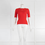 Sandro Red Ribbed Short Sleeve Knit Top