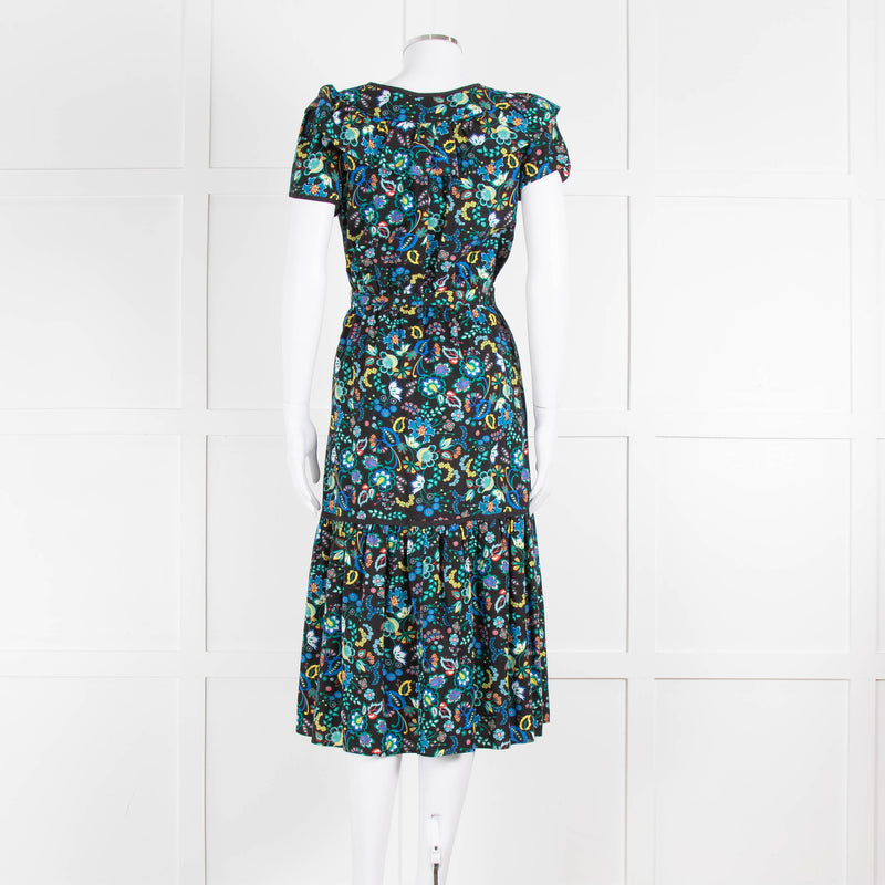Cefinn Black Multi Colour Floral Cotton Belted Dress