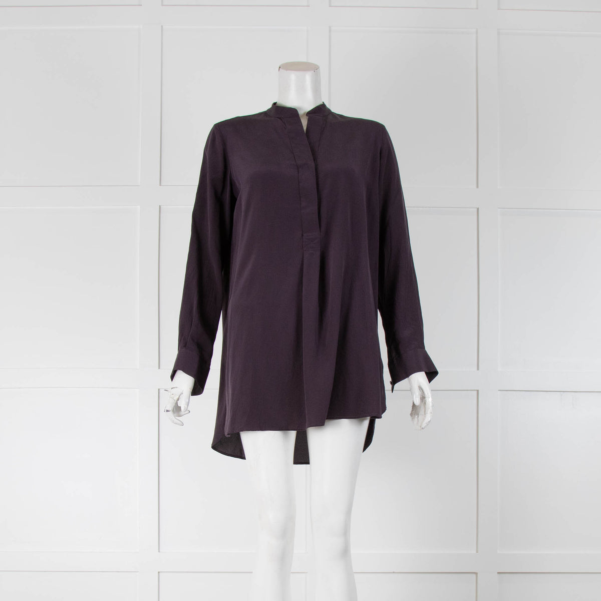 Joseph Aubergine Silk Collarless Shirt