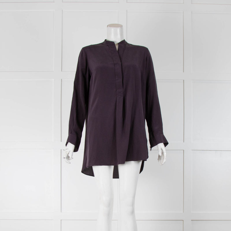 Joseph Aubergine Silk Collarless Shirt
