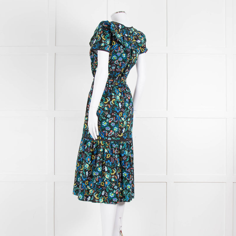 Cefinn Black Multi Colour Floral Cotton Belted Dress