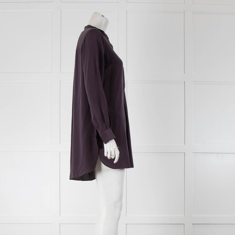 Joseph Aubergine Silk Collarless Shirt