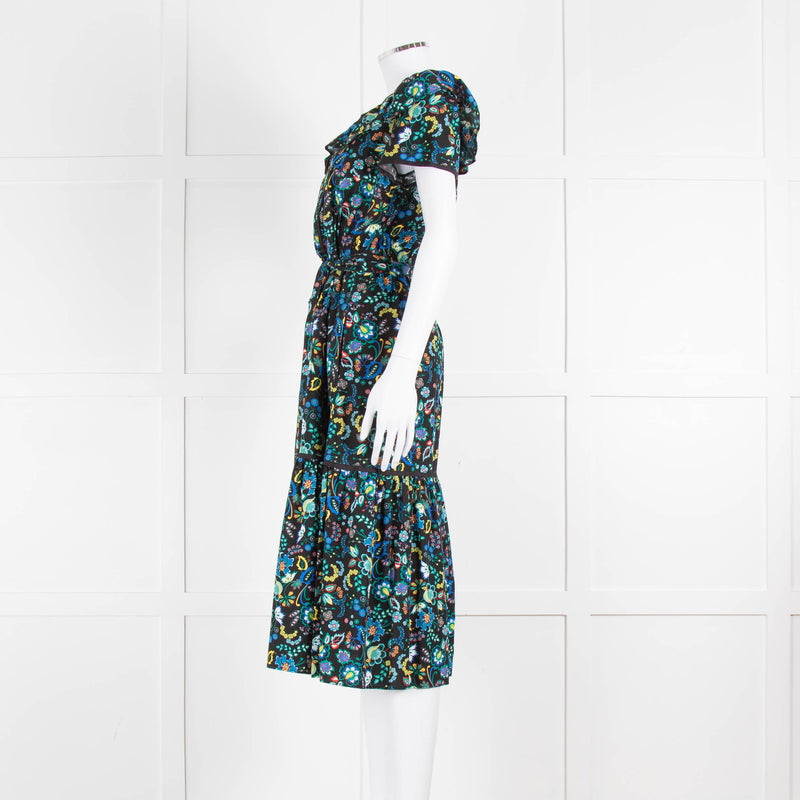Cefinn Black Multi Colour Floral Cotton Belted Dress