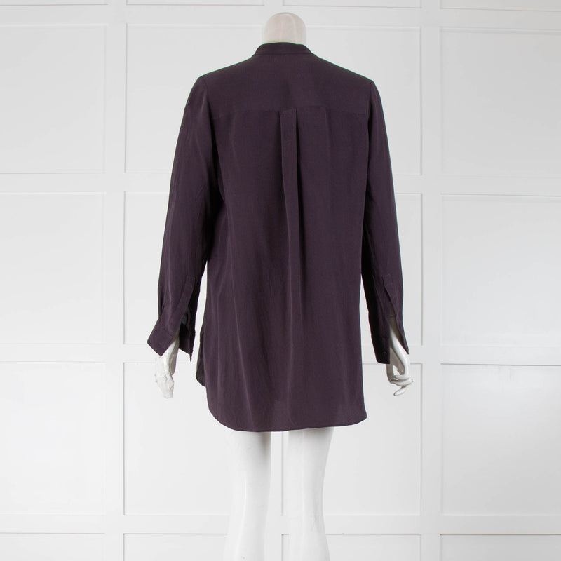 Joseph Aubergine Silk Collarless Shirt