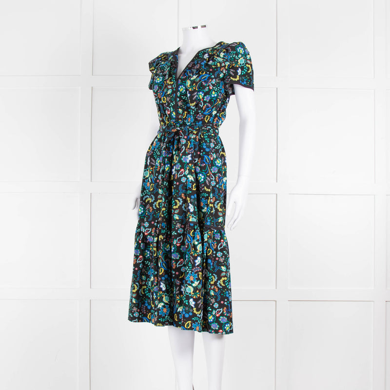 Cefinn Black Multi Colour Floral Cotton Belted Dress