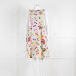 Oscar De La Renta Cream Black Polka Dot Floral Sleeveless Dress