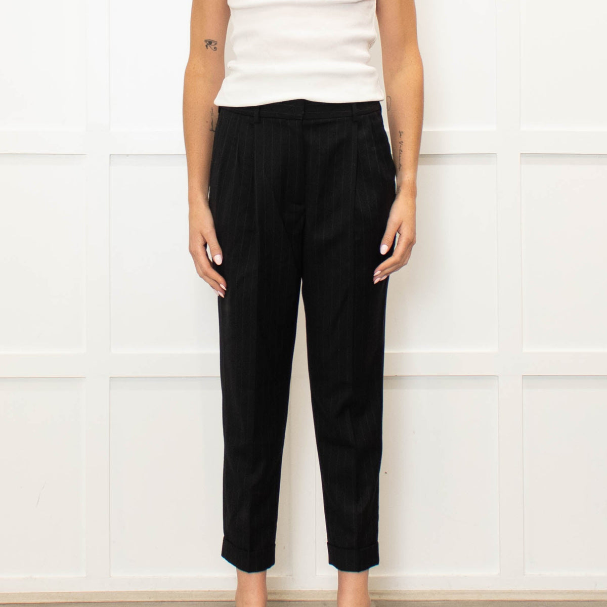 Nili Lotan Black White Striped Cigarette Pant