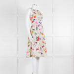 Oscar De La Renta Cream Black Polka Dot Floral Sleeveless Dress