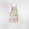 Oscar De La Renta Cream Black Polka Dot Floral Sleeveless Dress
