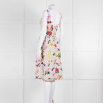 Oscar De La Renta Cream Black Polka Dot Floral Sleeveless Dress