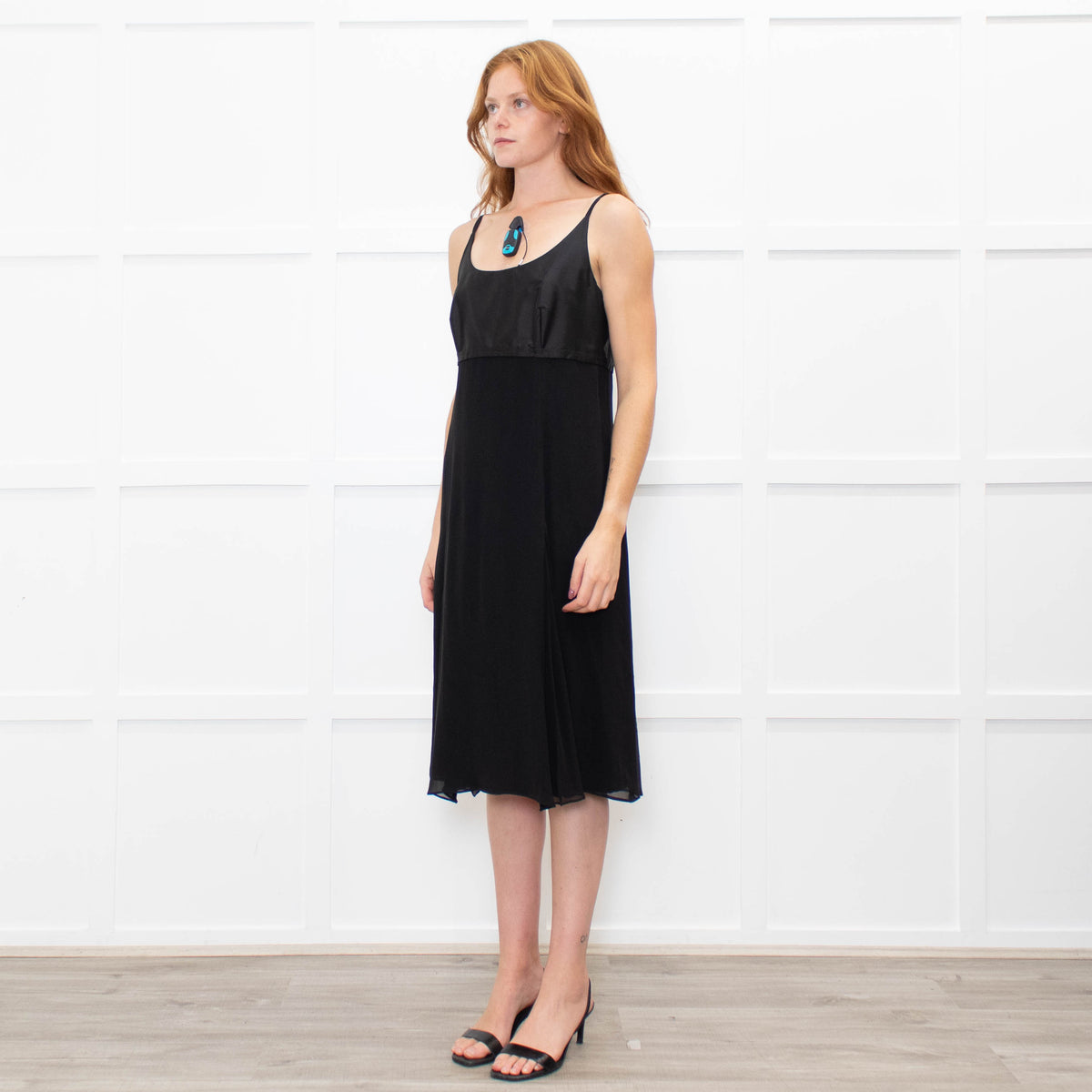 Max Mara Black Sleeveless Diamante Buckle Dress