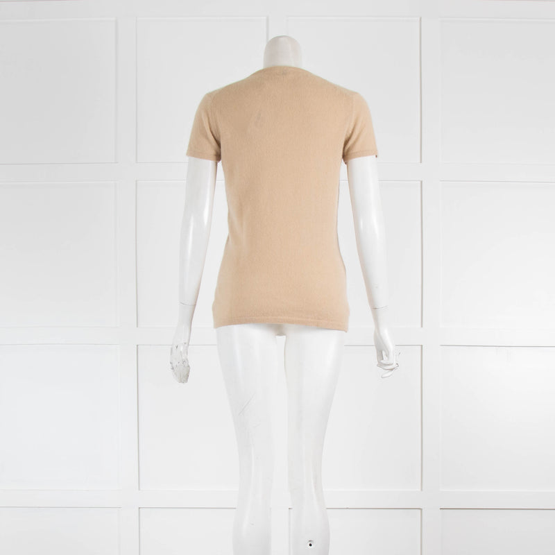 TSE Camel Cashmere Short Sleeve V Neck Top