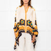 La Double J Cream Black Orange Silk Flower Print Wide Shirt