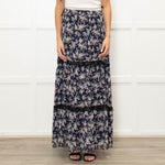 Ridley Navy White Floral Print Elasticated Waist Skirt
