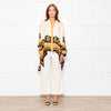 La Double J Cream Black Orange Silk Flower Print Wide Shirt