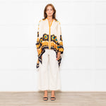 La Double J Cream Black Orange Silk Flower Print Wide Shirt