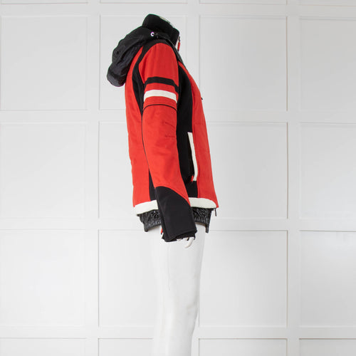 Frauenschuh Red Navy and Cream Mixed Hooded Ski Jacket