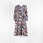 Max & Co Navy Yellow Blue Floral Frill Trim Long Sleeve Dress