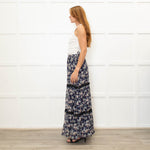 Ridley Navy White Floral Print Elasticated Waist Skirt