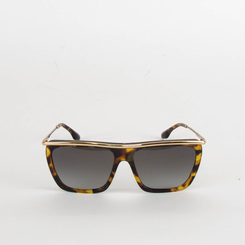 Victoria Beckham Green Tortoise Shell Flat Top Sunglasses with Gold Trim