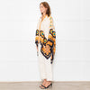 La Double J Cream Black Orange Silk Flower Print Wide Shirt