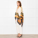La Double J Cream Black Orange Silk Flower Print Wide Shirt