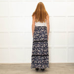 Ridley Navy White Floral Print Elasticated Waist Skirt