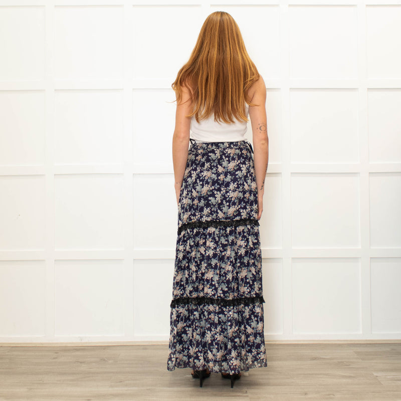 Ridley Navy White Floral Print Elasticated Waist Skirt