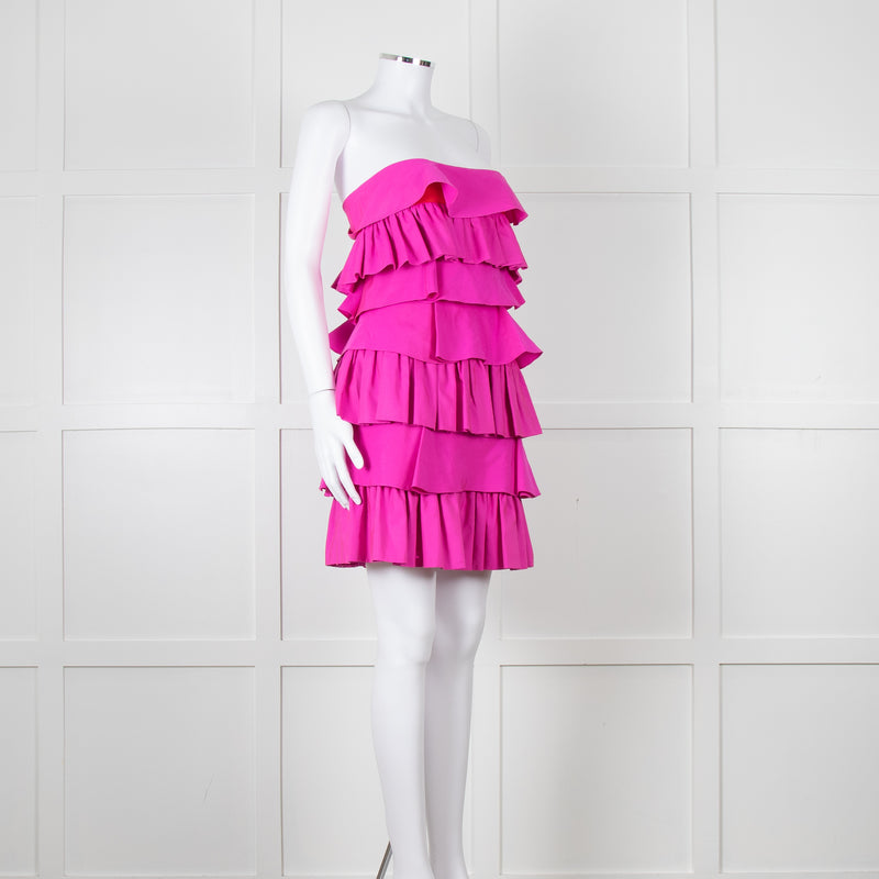 Emilio De La Morena Pink Ruffled Strapless Mini Dress