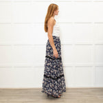 Ridley Navy White Floral Print Elasticated Waist Skirt