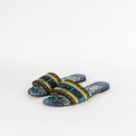 Christian Dior Navy Yellow Dway Cotton Flat Slide Shoes