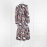 Max & Co Navy Yellow Blue Floral Frill Trim Long Sleeve Dress