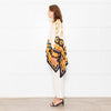 La Double J Cream Black Orange Silk Flower Print Wide Shirt