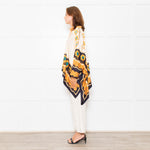 La Double J Cream Black Orange Silk Flower Print Wide Shirt