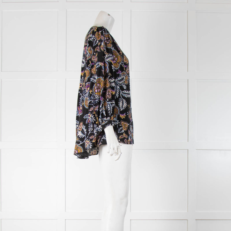 ba&sh Black Purple Blue And Mustard Paisley Blouse