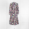Max & Co Navy Yellow Blue Floral Frill Trim Long Sleeve Dress