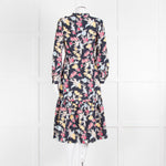 Max & Co Navy Yellow Blue Floral Frill Trim Long Sleeve Dress