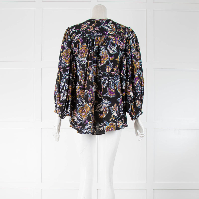 ba&sh Black Purple Blue And Mustard Paisley Blouse