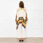 La Double J Cream Black Orange Silk Flower Print Wide Shirt