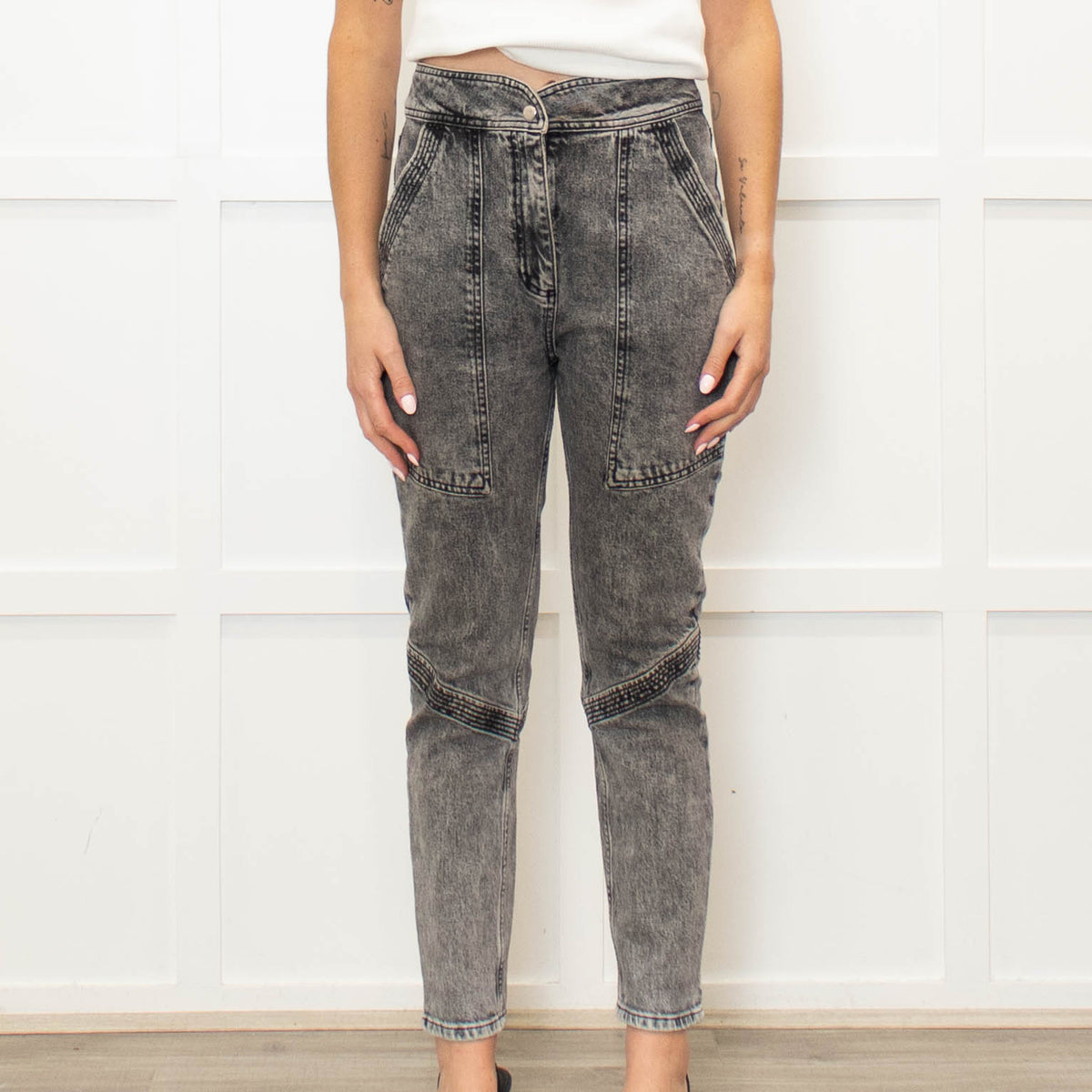 Ba&sh Grey Denim Acid Washed Jeans