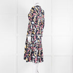 Max & Co Navy Yellow Blue Floral Frill Trim Long Sleeve Dress