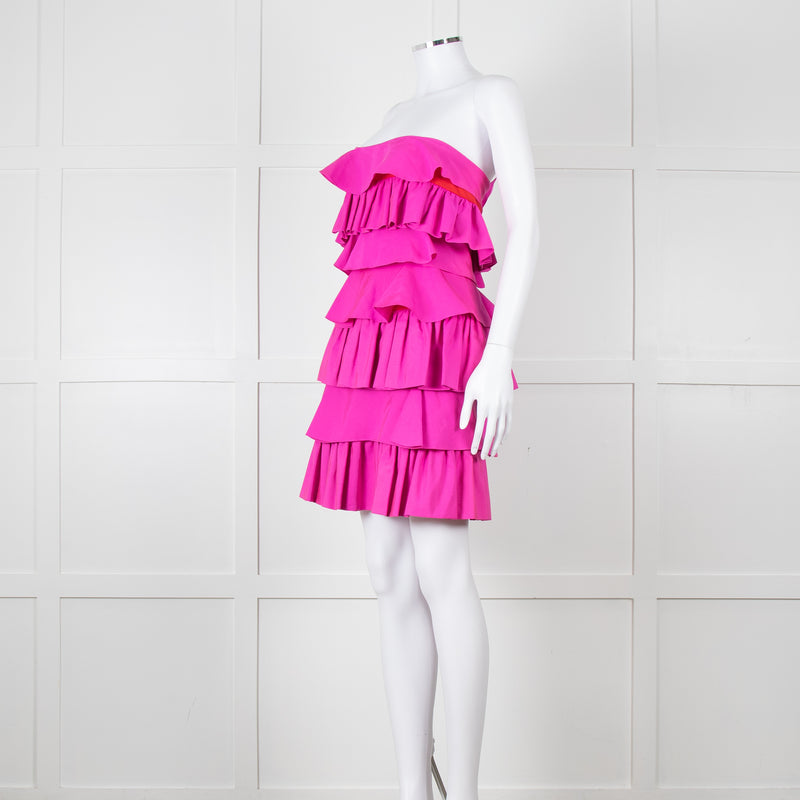 Emilio De La Morena Pink Ruffled Strapless Mini Dress