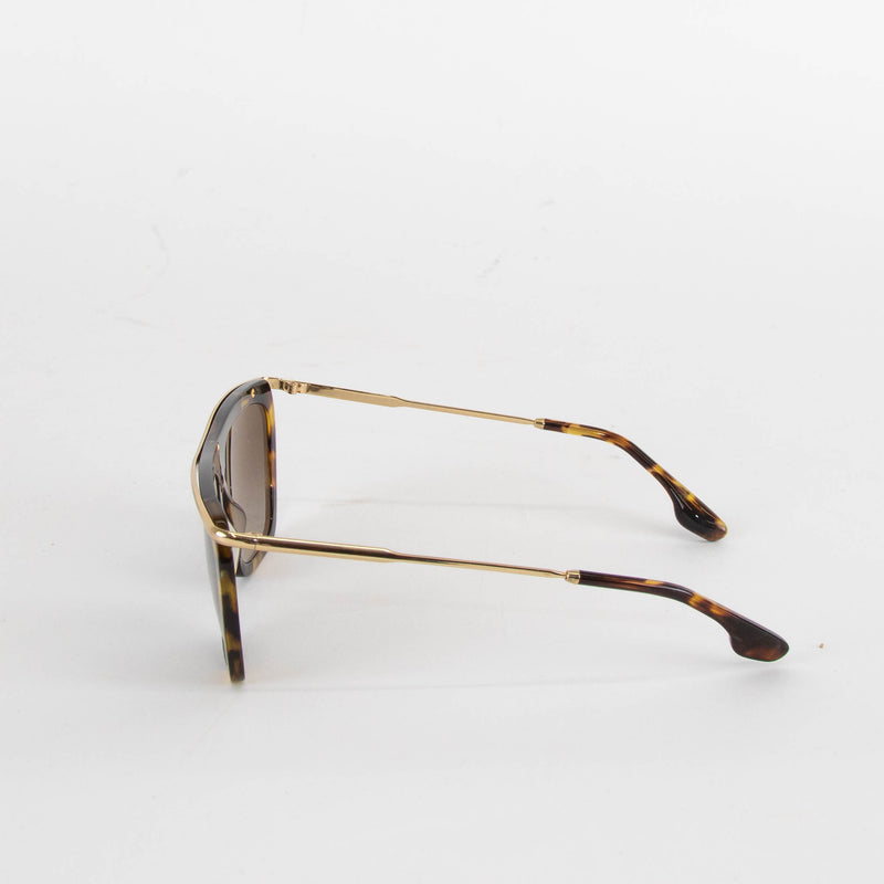 Victoria Beckham Green Tortoise Shell Flat Top Sunglasses with Gold Trim