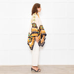 La Double J Cream Black Orange Silk Flower Print Wide Shirt