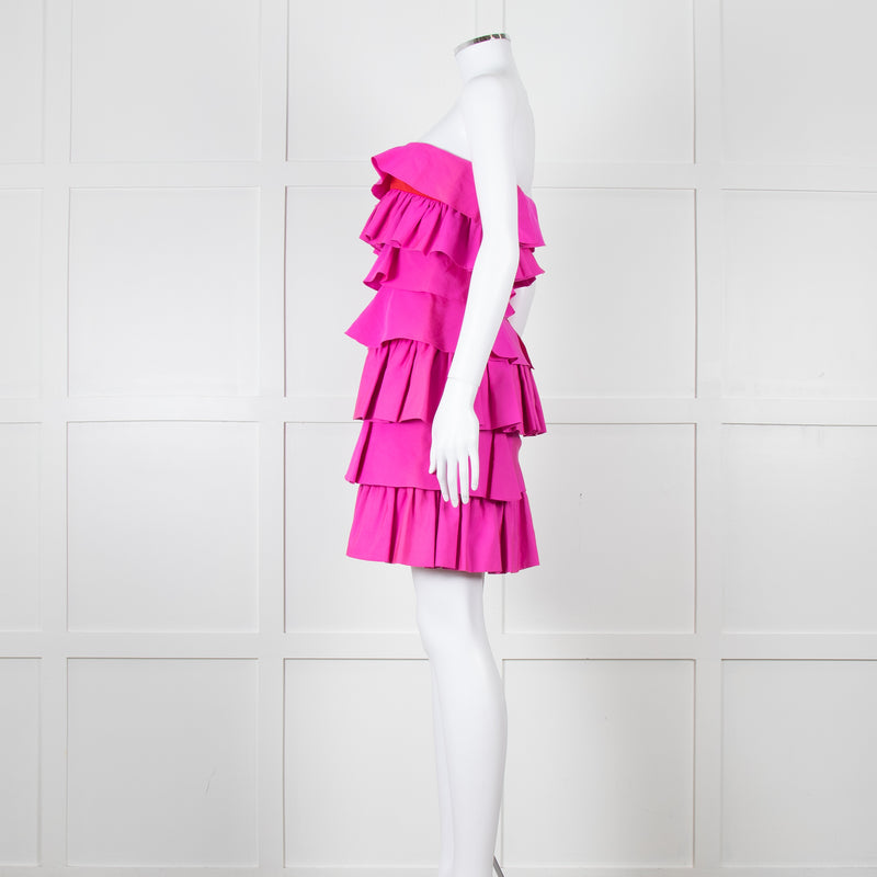 Emilio De La Morena Pink Ruffled Strapless Mini Dress