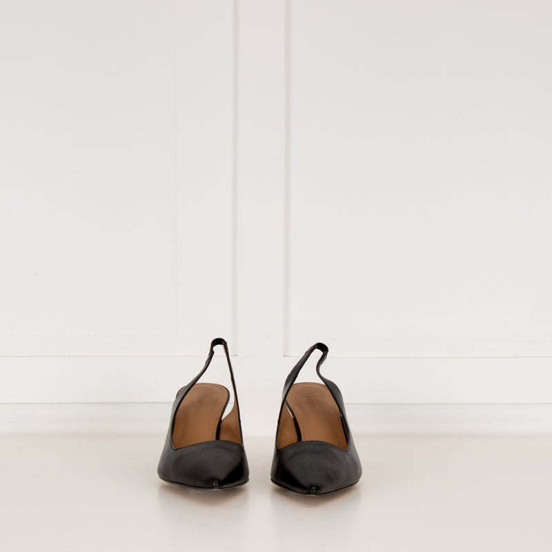 Flattered Black Leather Pointy Slingbacks