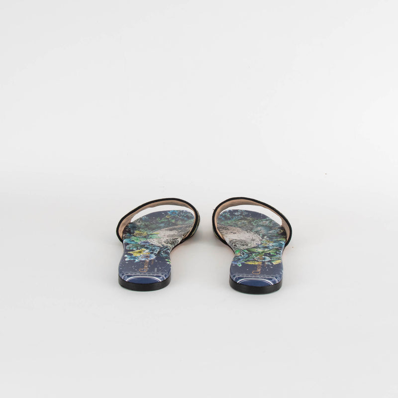 Christian Dior Navy Yellow Dway Cotton Flat Slide Shoes