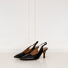 Flattered Black Leather Pointy Slingbacks