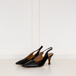 Flattered Black Leather Pointy Slingbacks
